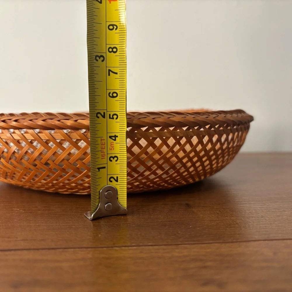 Vintage Small Woven Basket with Checkered Base Wicker Rattan
